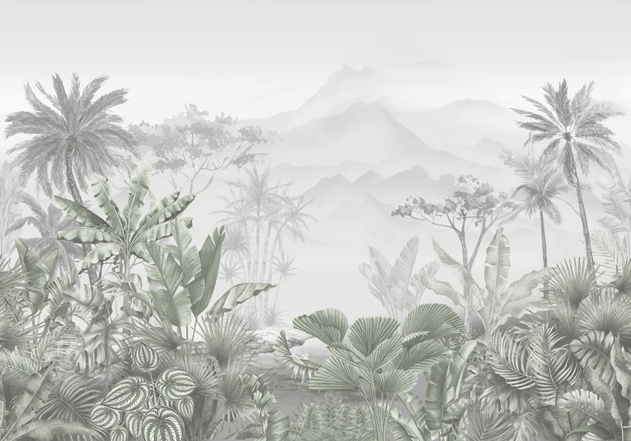 Papier peint salle de bain tendance tropical vert