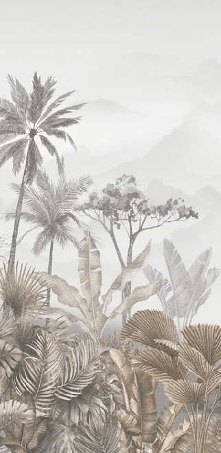 Papier peint wc tendance tropical sépia