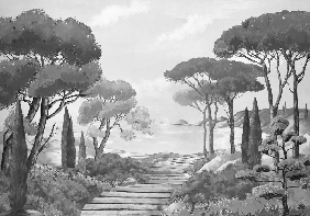 Papier peint balade dans les calanques noir et blanc - Muralconcept