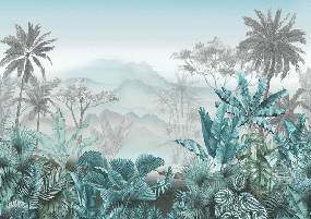 Papier peint tendance tropical bleu