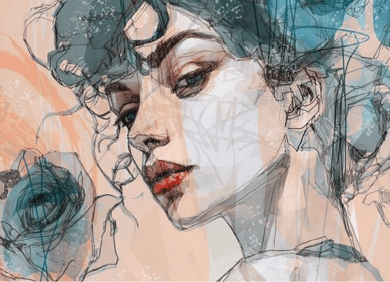 Papier peint visage féminin blue rose