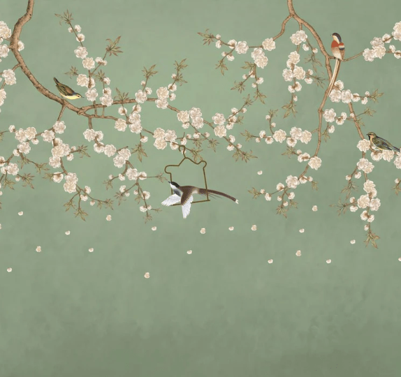 Papel pintado sakura zen verde
