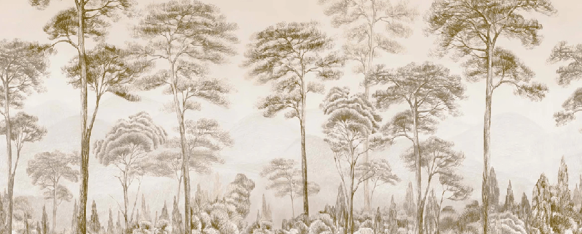 Papel pintado naturaleza bosque de pinos sepia