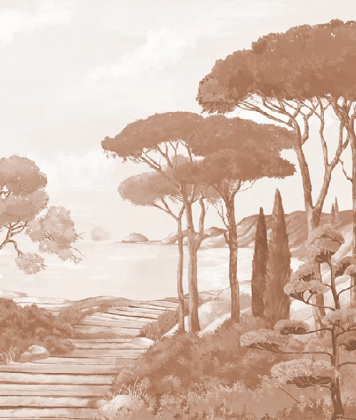 Papier peint balade dans les calanques terracotta - Muralconcept