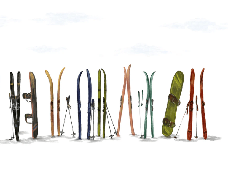 Papier peint panoramique skis colorés