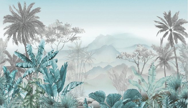 Papier peint tendance tropical bleu