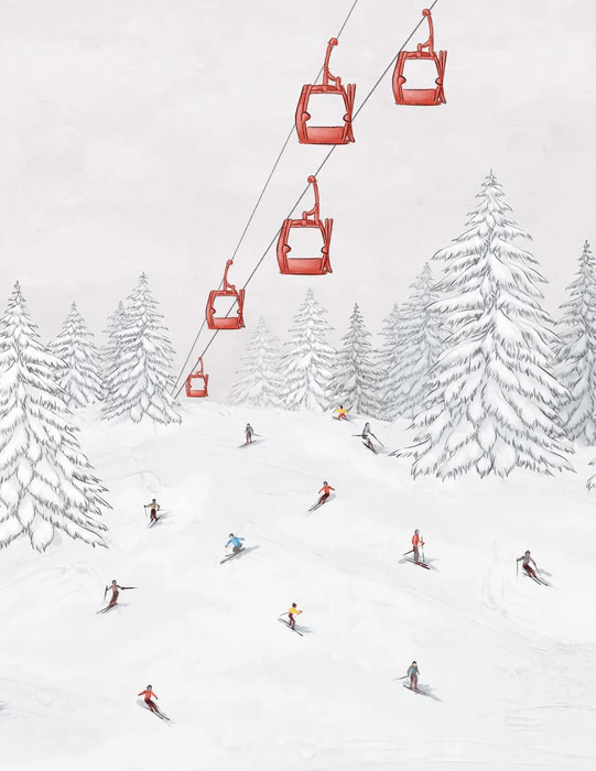 Tapete Gondelbahn Skifahrer multicolor