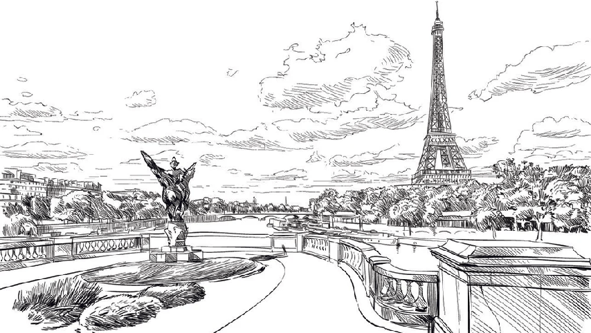 Papier peint pont Bir Hakeim vue tour Eiffel - Muralconcept