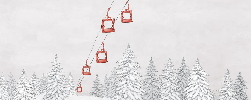 Papel pintado montaña telecabina roja