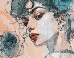Papier peint visage féminin blue rose