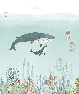 Papier peint bébé baleines bleu - Muralconcept