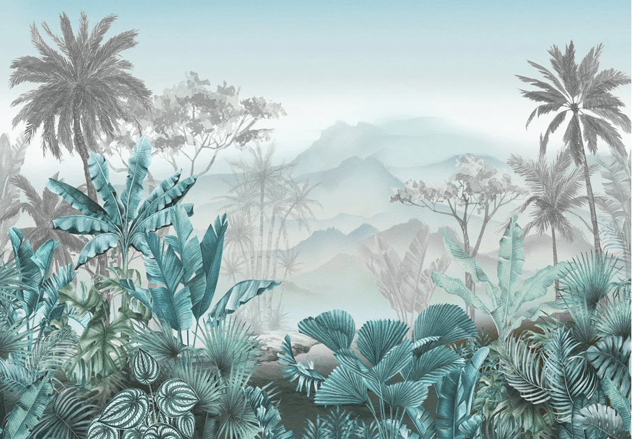 Papier peint tendance tropical bleu, XXL, tendance