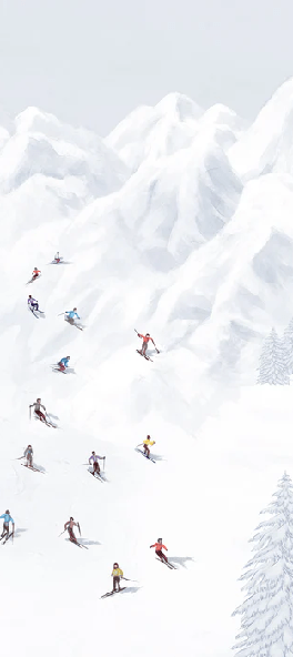 Papel pintado montaña esquiadores de colores