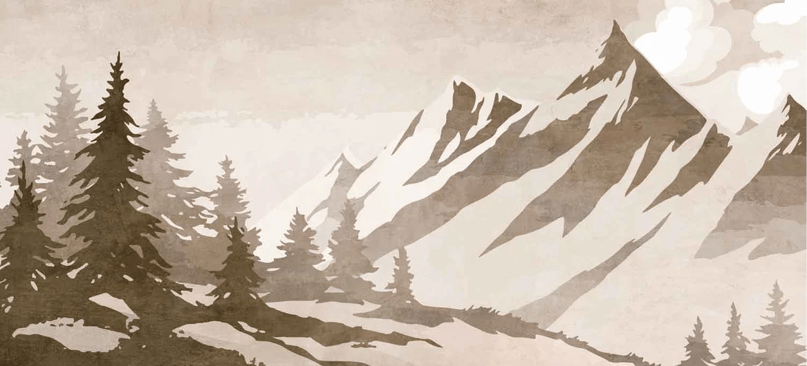Papier peint sapin et montagne vintage sépia - Muralconcept