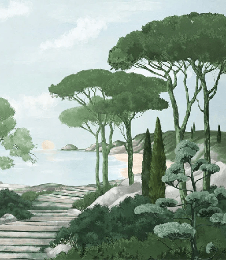 Papier peint balade dans les calanques vert