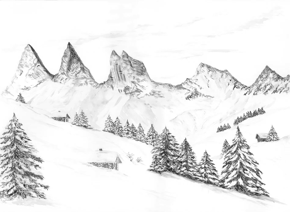 Papier peint aquarelle d’un rêve Alpin - Muralconcept