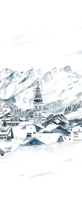 Papier peint panoramique La Clusaz en peinture