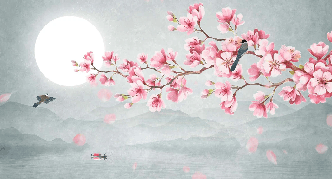 Papier peint salle de bain tendance floral cerisier poétique, XXL, tendance