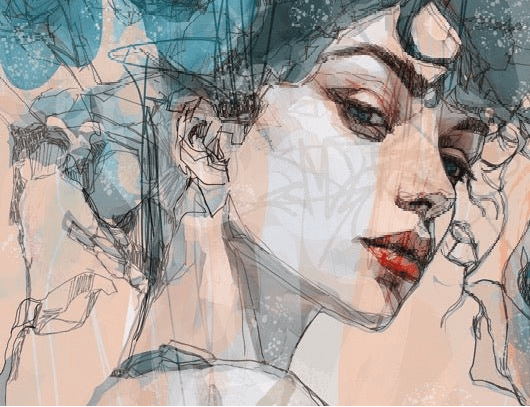 Papier peint visage féminin blue rose