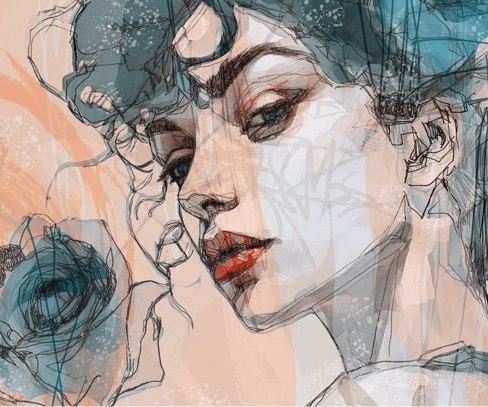 Papier peint visage féminin blue rose