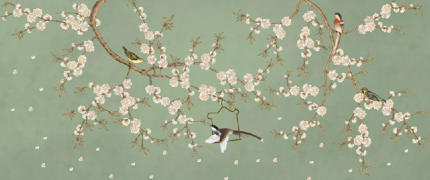 Papel pintado sakura zen verde