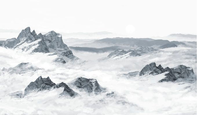 Papier peint panoramique montagne bleu - Muralconcept