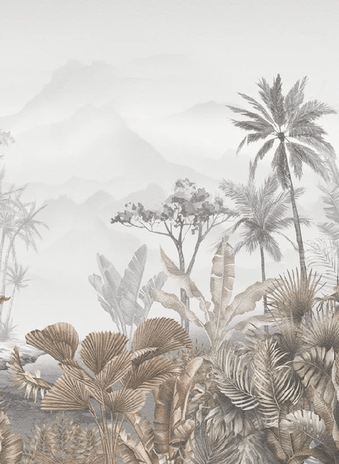 Papier peint salle de bain tendance tropical sépia