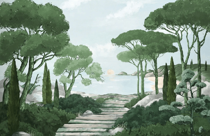 Papier peint balade dans les calanques vert