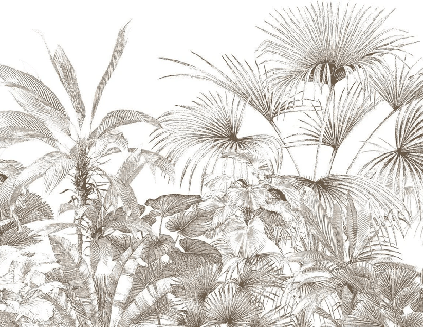 Papier peint tropical gravure monochrome - Muralconcept