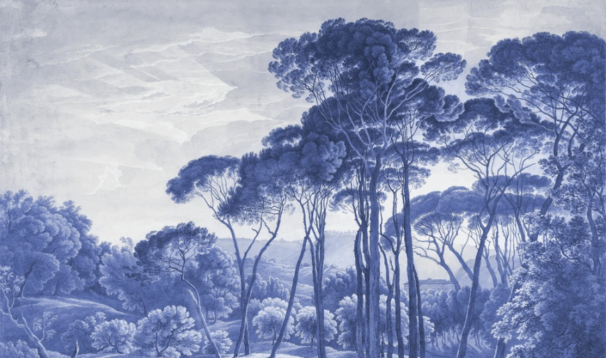 Papier peint paysage historique italien bleu - Muralconcept