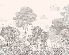 Papier peint panoramique Forêts et Monts Crayonnés Beige - Muralconcept