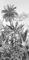 Papier peint salle de bain tendance tropical noir et blanc - Muralconcept