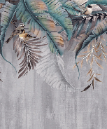 Papier peint wc Feuilles & Birds - Muralconcept