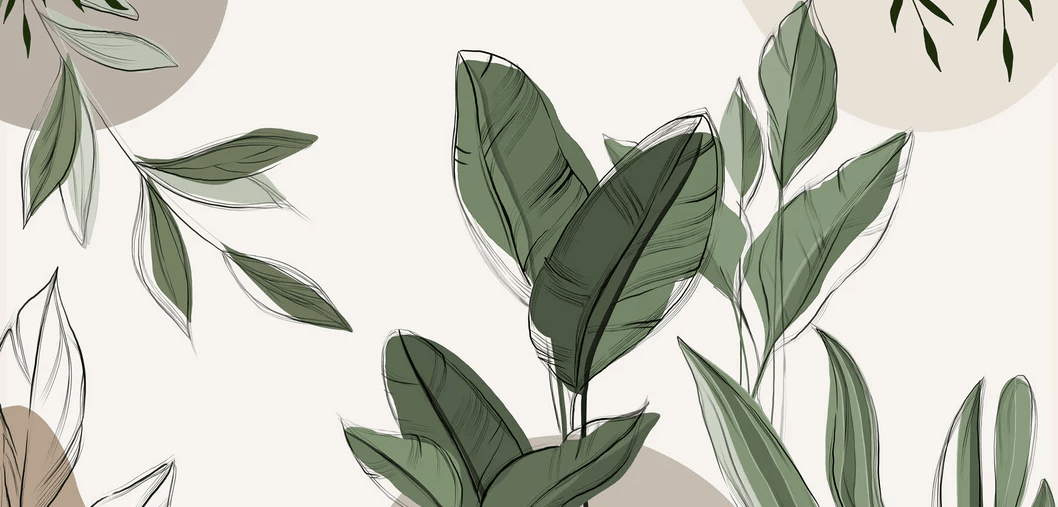 Papier peint panoramique végétal graphique taupe