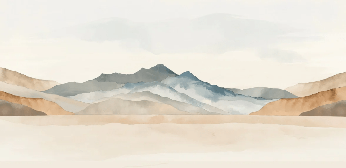 Papier peint panoramique montagne aquarelle pastel – Décor mural paysage apaisant - Muralconcept