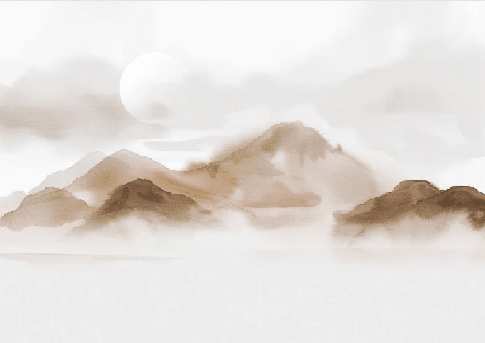 Papier peint montagnes voilées – Lueur sépia - Muralconcept