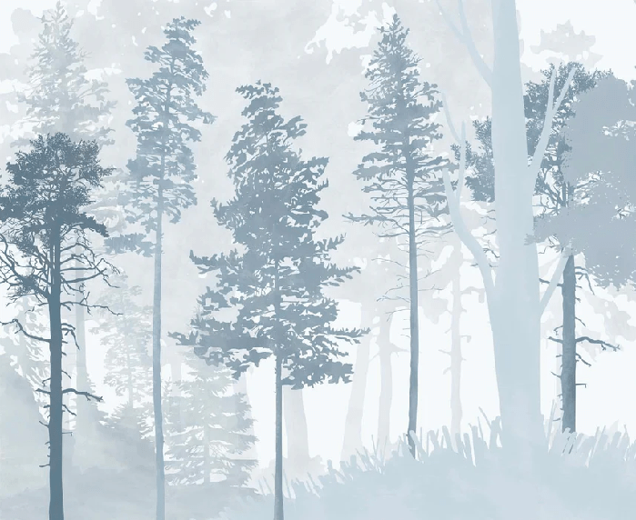 Papier peint panoramique forêt bleu scandinave, XXL, tendance