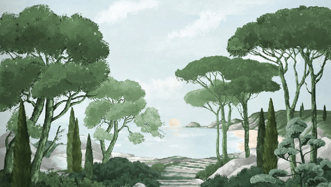 Papier peint balade dans les calanques vert - Muralconcept