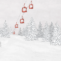 Papel pintado montaña telecabina roja