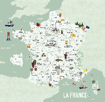 Papel pintado Mapa infantil verde de Francia