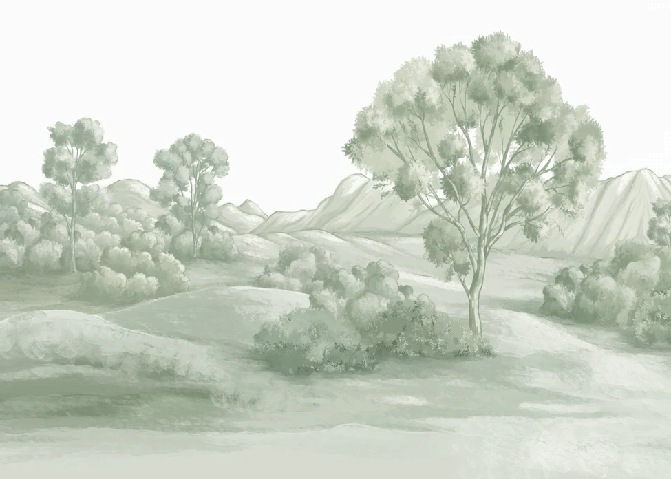 Papier peint paysage poétique vert
