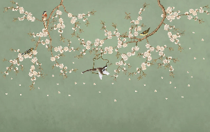 Papel pintado sakura zen verde