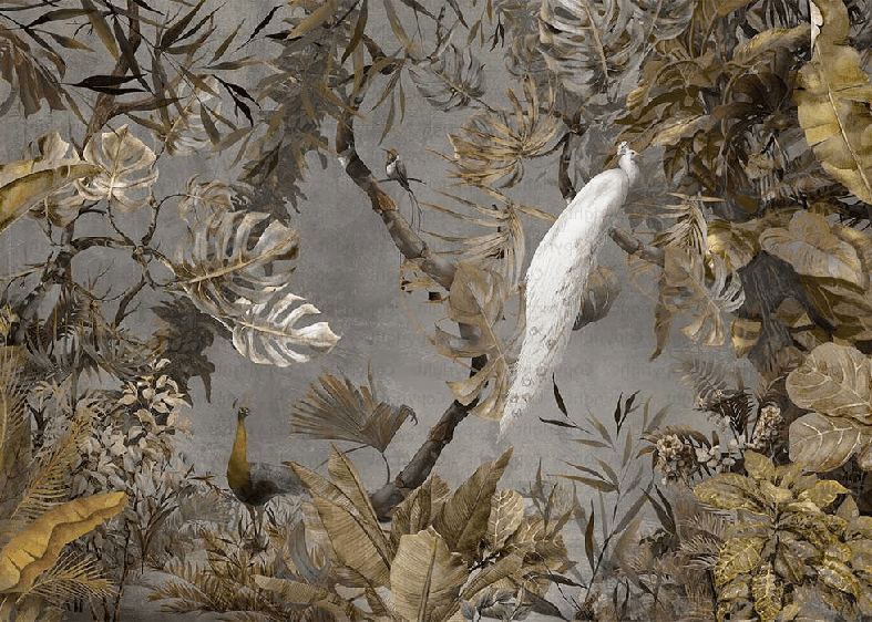 Papel pintado panorámico Pavo real blanco imperial
