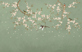 Papier peint sakura zen vert - Muralconcept