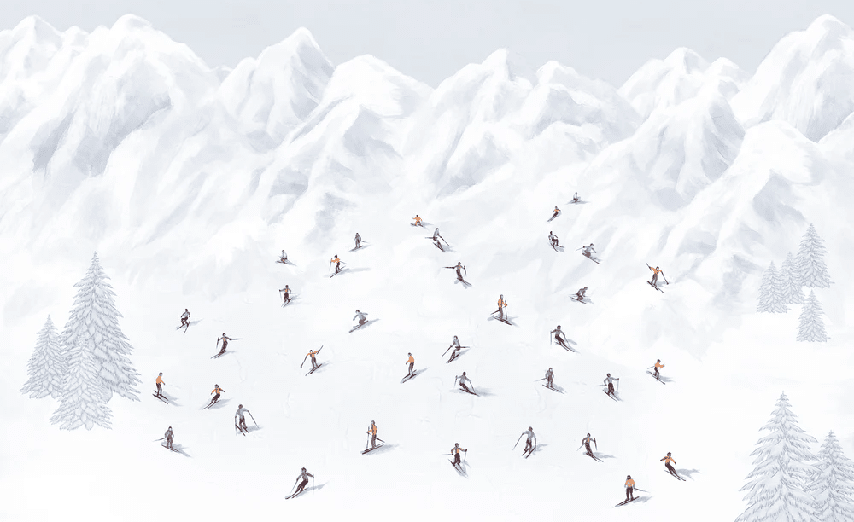 Papier peint montagne skieurs colorés - Muralconcept
