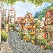 Papier peint ruelle fleurie Alsace