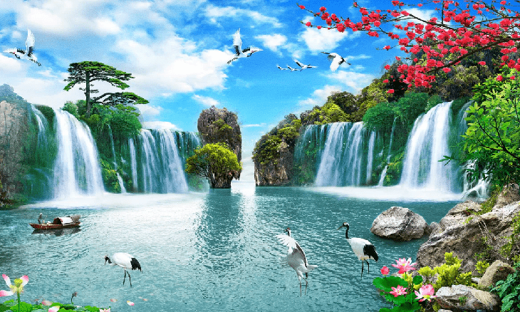 Papier peint panoramique Cascade Asie Zen, XXL, tendance