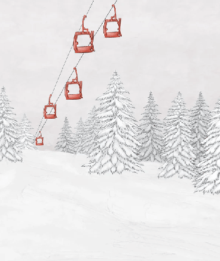 Papier peint montagne télécabine rouge - Muralconcept