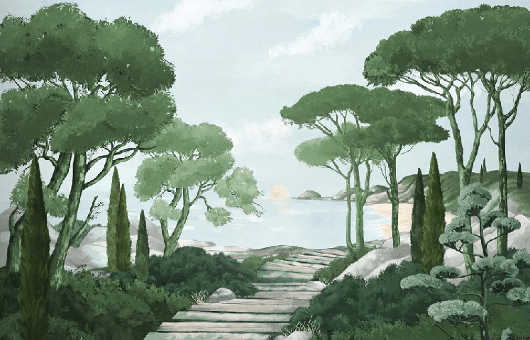 Papier peint balade dans les calanques vert - Muralconcept