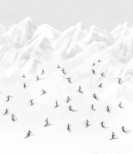 Papel pintado montaña esquiadores de colores